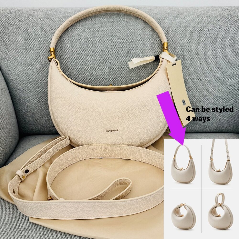 NEW Songmont inspired Luna convertible hobo purse crossbody Ivory crescent purse